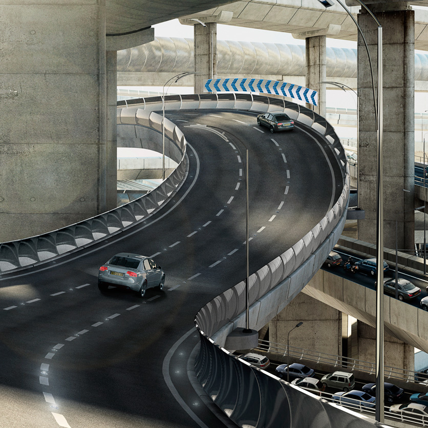 Souverein CGI 3D postproduction TU Delft  iceberg roads highway bridge Cars jaap vliegenthart luminous creative imaging fedde souverein