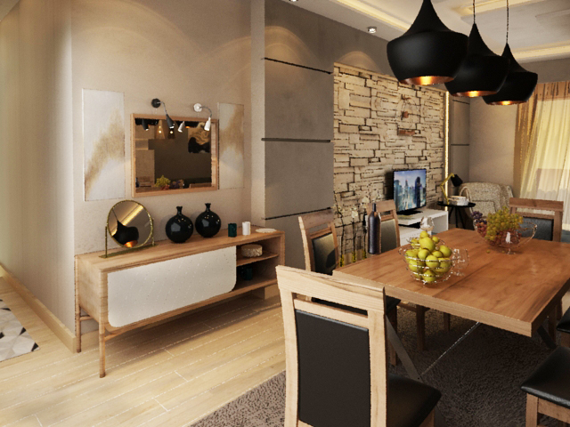 Interior reception dinning furniture wood Modern Design architecture 3dmax warm design
