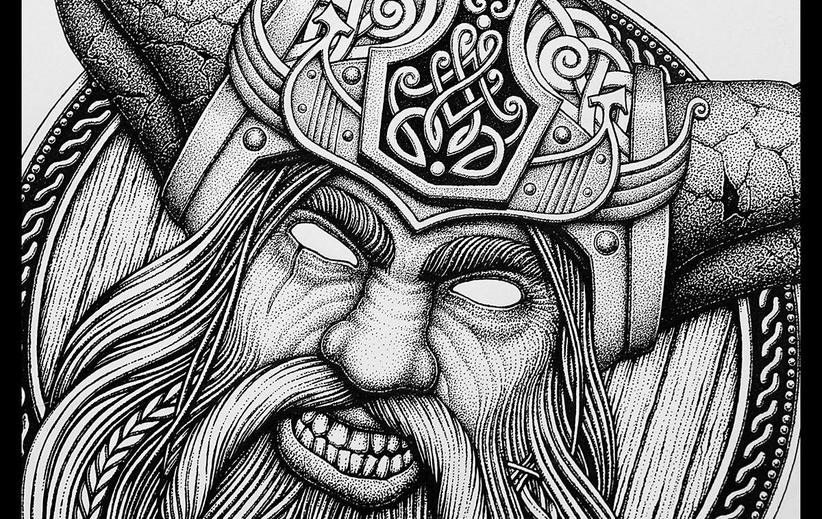 tshirt tshirtdesign viking mythology dotwork stippling inkart ink Pointillism rage