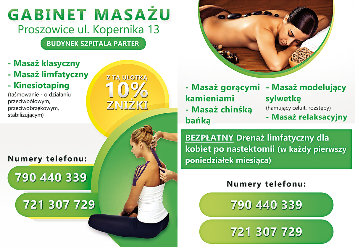 ulotka leaflet Leaflet a6 vertical advert massage massage room masaz gabinet Gabinet masażu