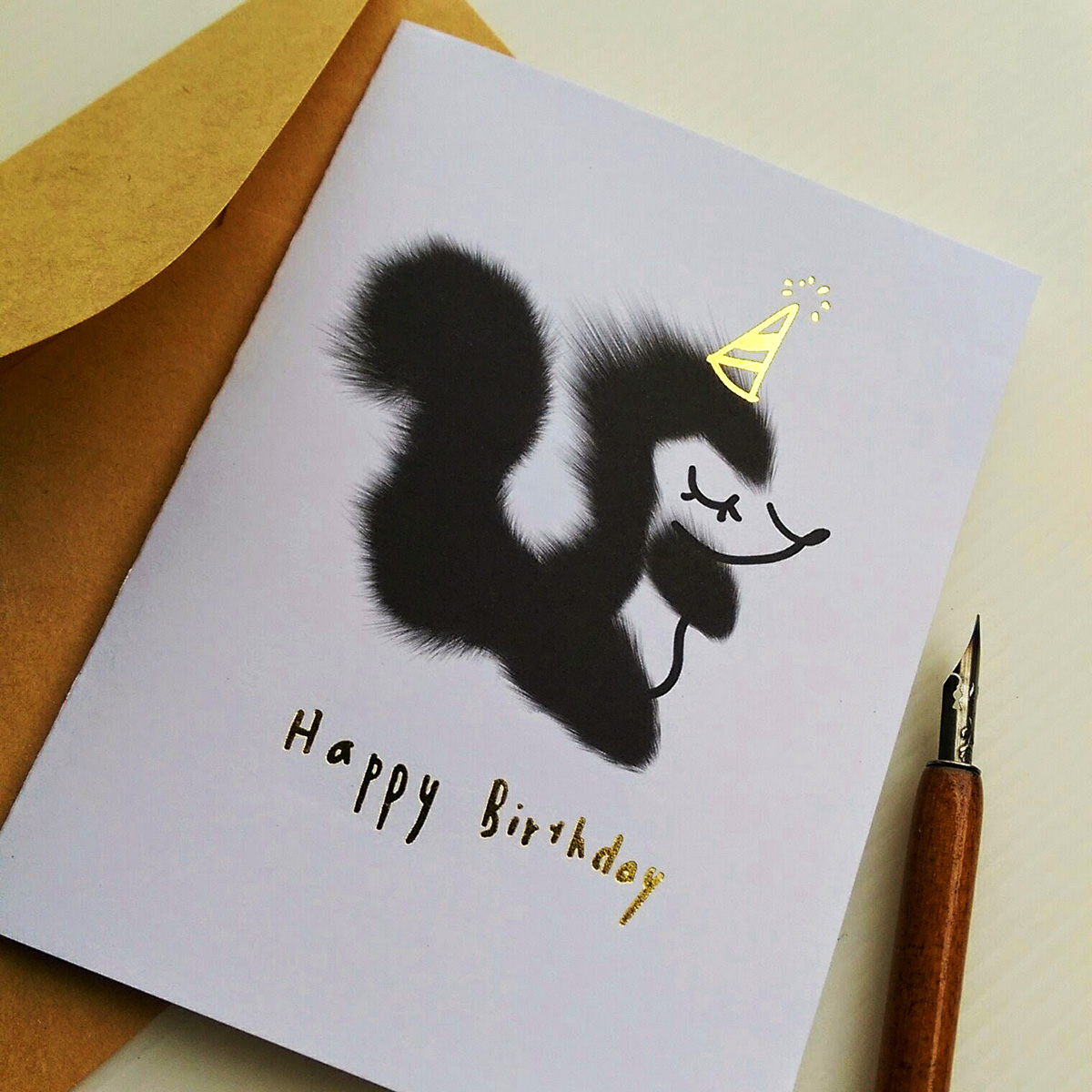greeting card birthday card flamingo skunk gold foil flower etsy card watercolor pink