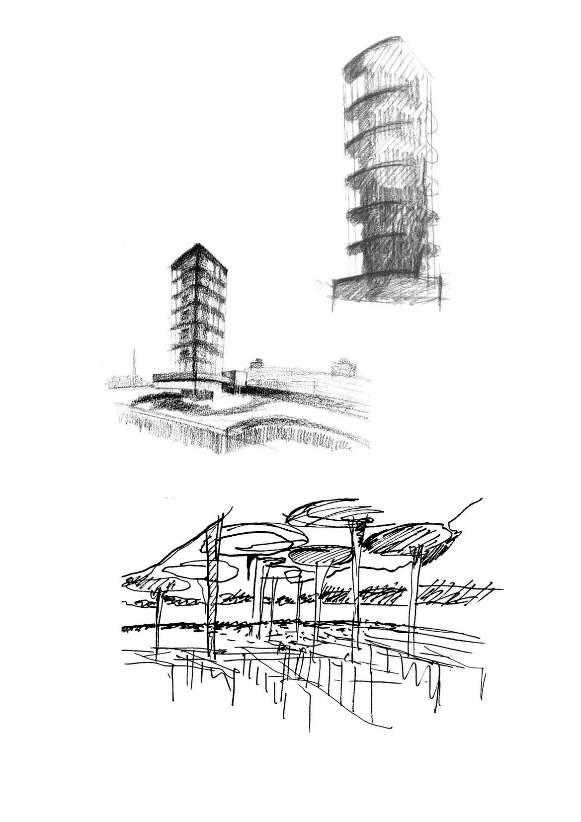 JOHNSON WAX BUILDING Office Building garden sketch block design proyect
