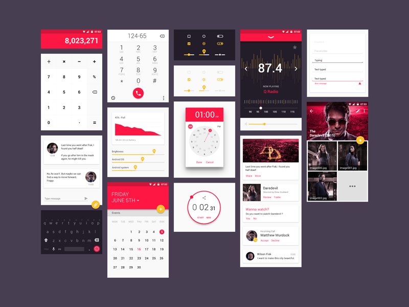 design android psd UI kit flat components material freebie material design mobile