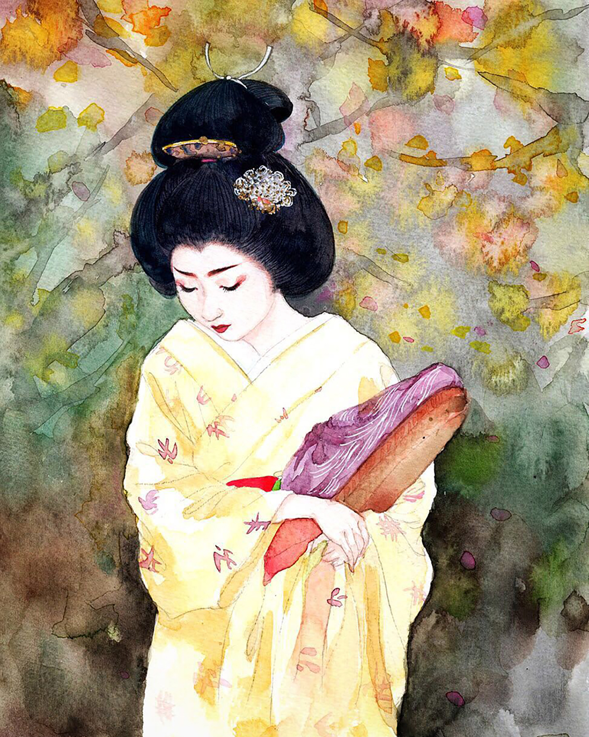 geisha gisaeng japan Korea watercolor handdrawing