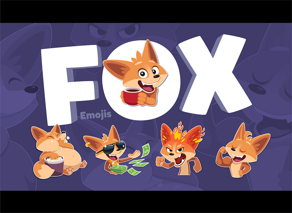 FOX Emoji stickers 2D vector Character set Fun humor animation 