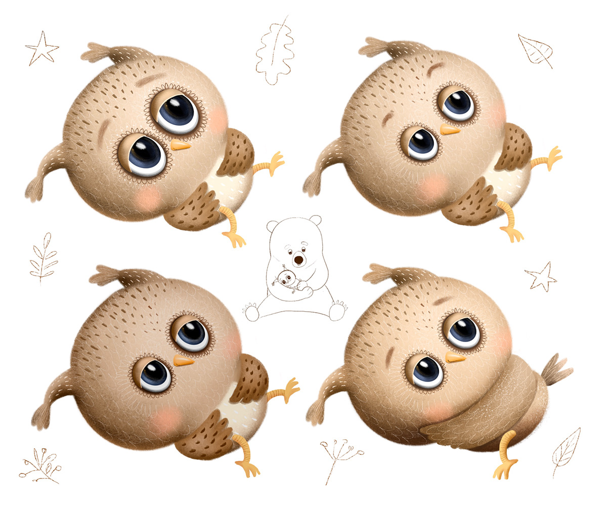 animals bear characterdesign childrenbook ChildrenIllustration cute owl stickers wood girls