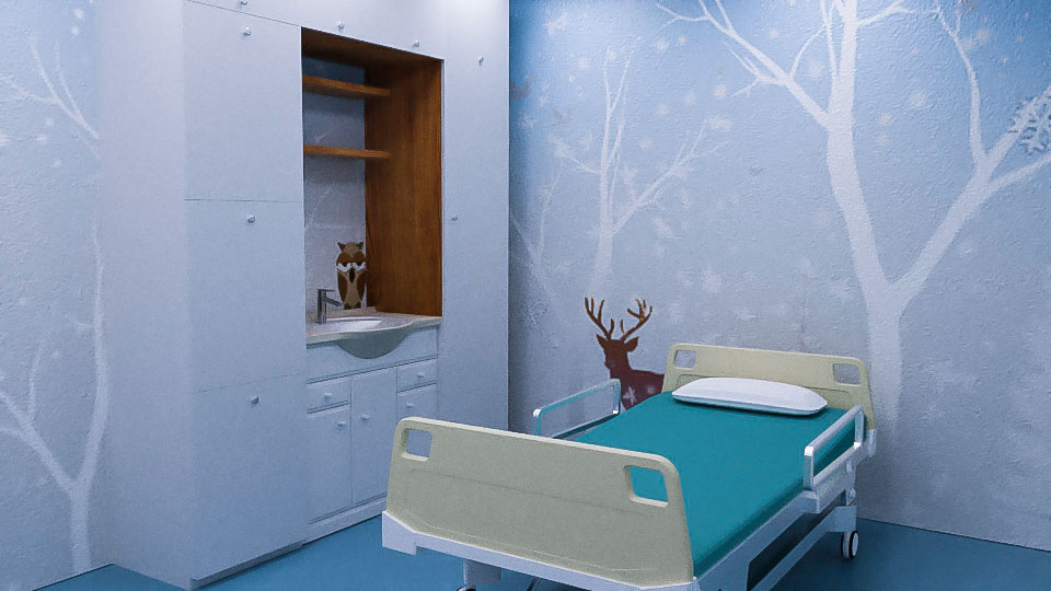 blender photoshop visualization 3D modeling rendering lighting hospital kids environment scene concept Cenográfico Interior design