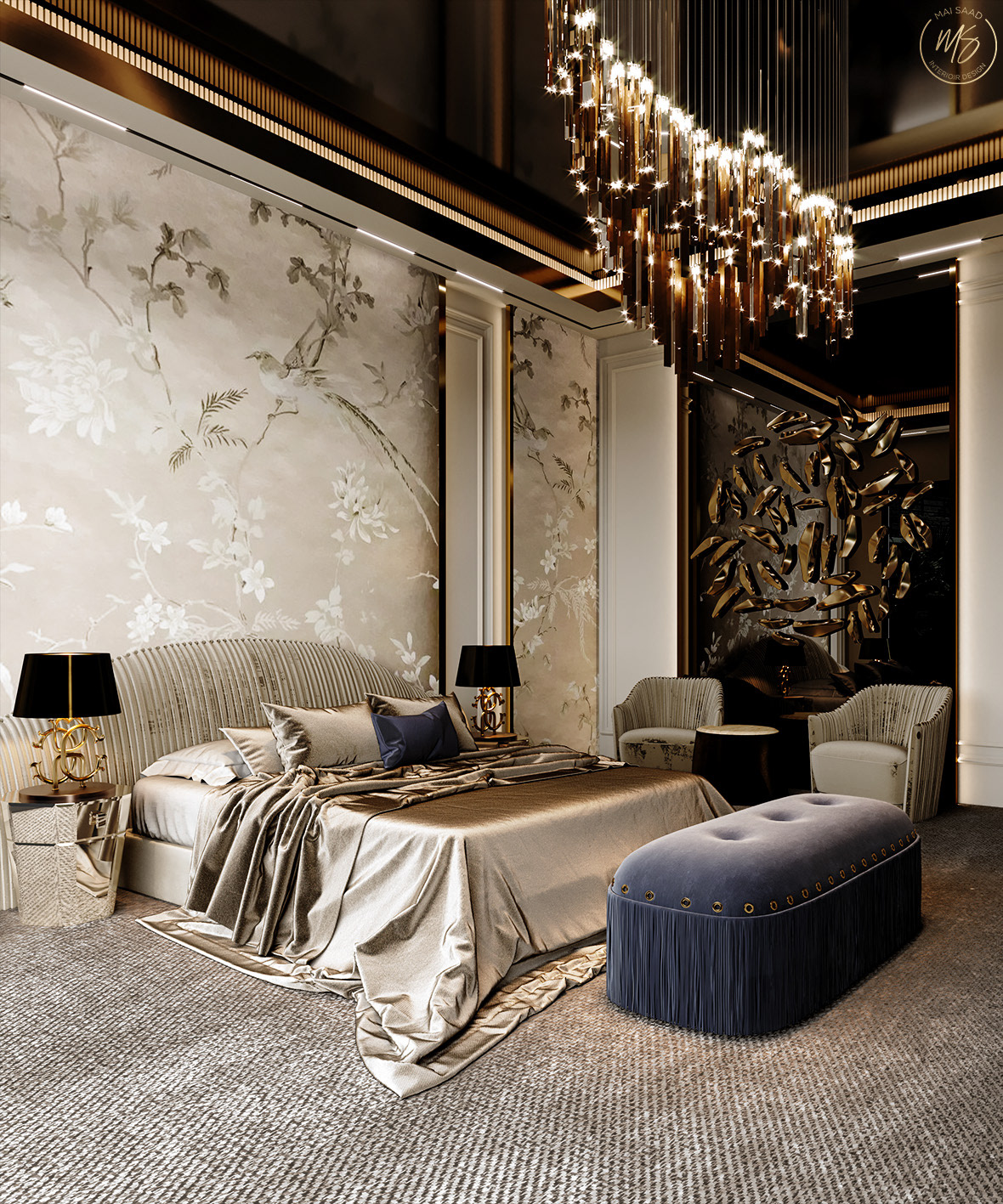 luxury gold master bedroom interior design  roberto cavalli styling  corona bedroom Interior modern