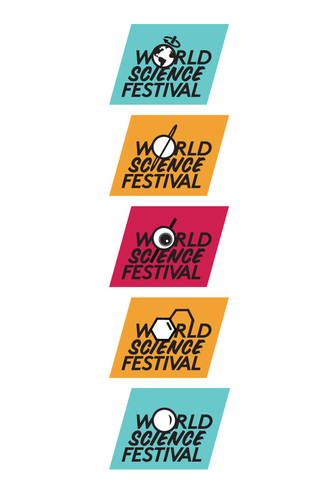 science WORLD SCIENCE FESTIVAL logo icons Logotype vintage Retro gradient colors colorful Playful
