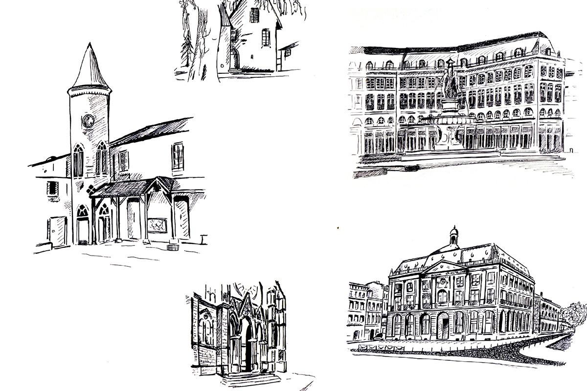 Bordeaux dessins drawings illu city pen black pen