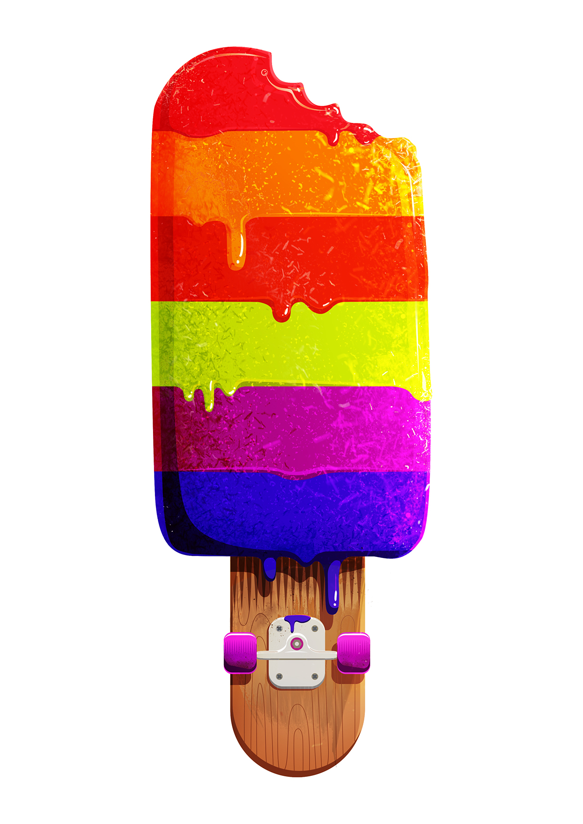 ice cream skate rainbow ride shot summer Sun t-shirt wheel wood