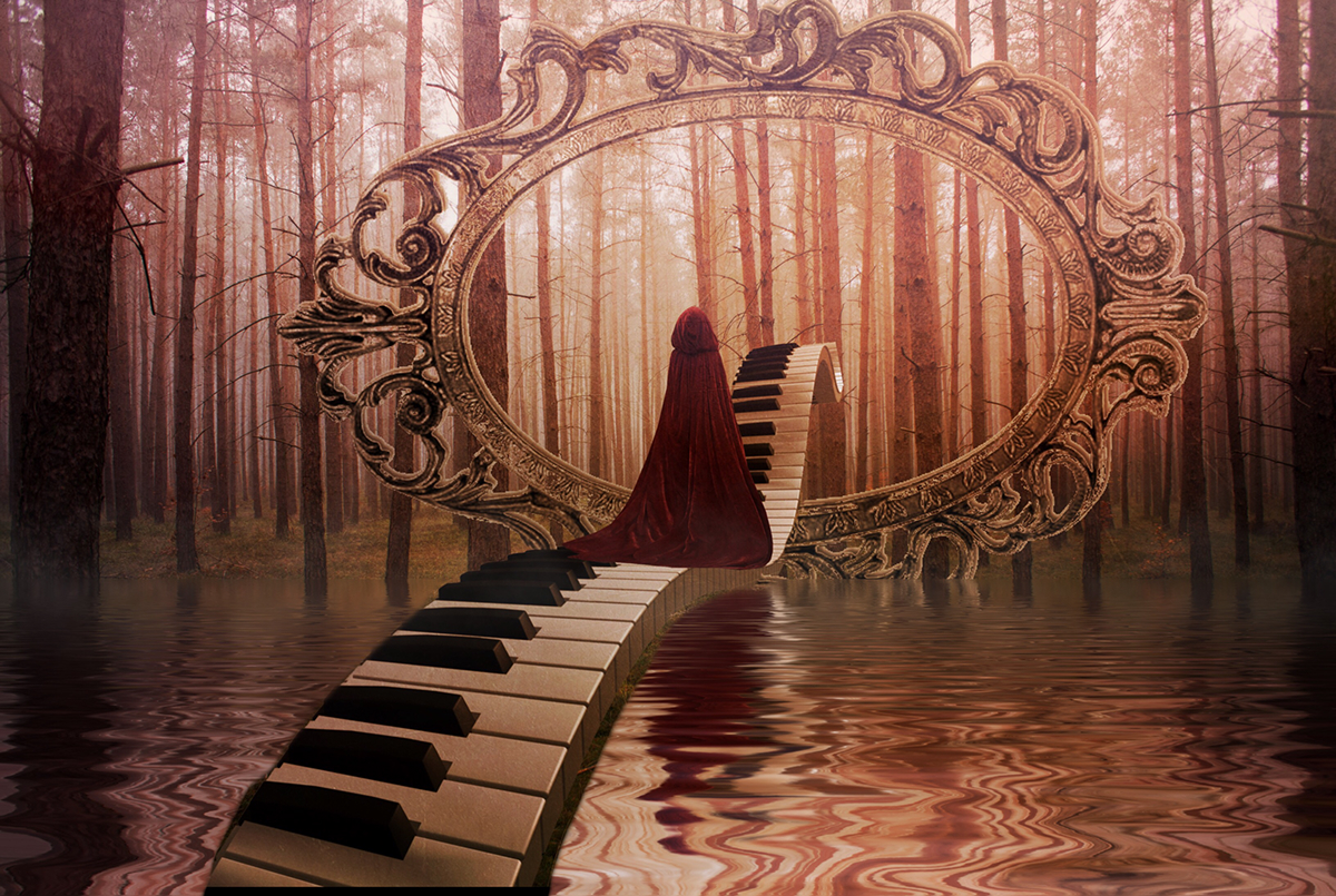 fine art Piano surrealism dreams forrest cloak AdobeCreativeCause