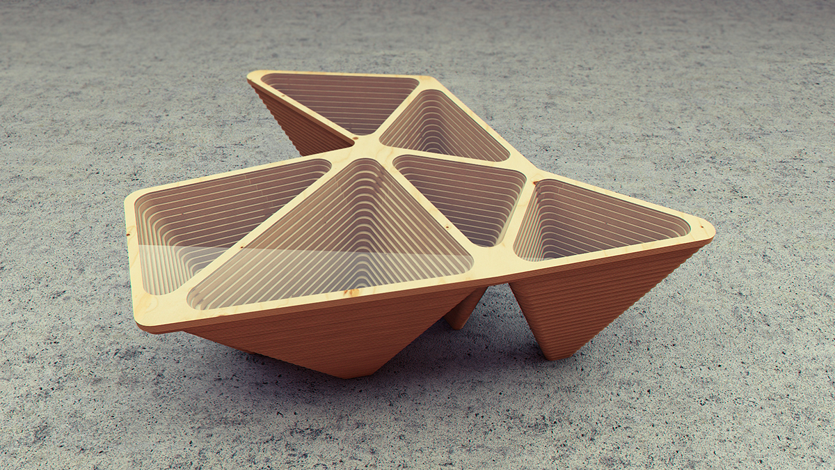 table wood concept modern triangulation Interior furniture art design vray plywood