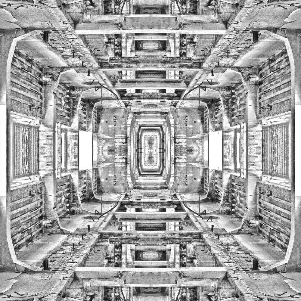 Dystopia urbex abandoned derelict decay kaleidoscope Specular mirror blackandwhite HDR bnw