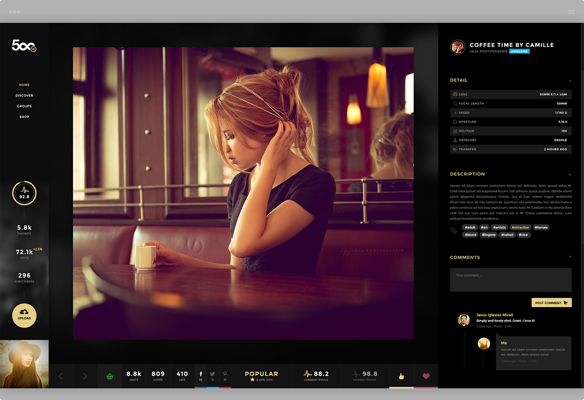 Web uiux UI ux experimental concept 500px gallery social Darker full Webdesign intuitive redesign redesigned