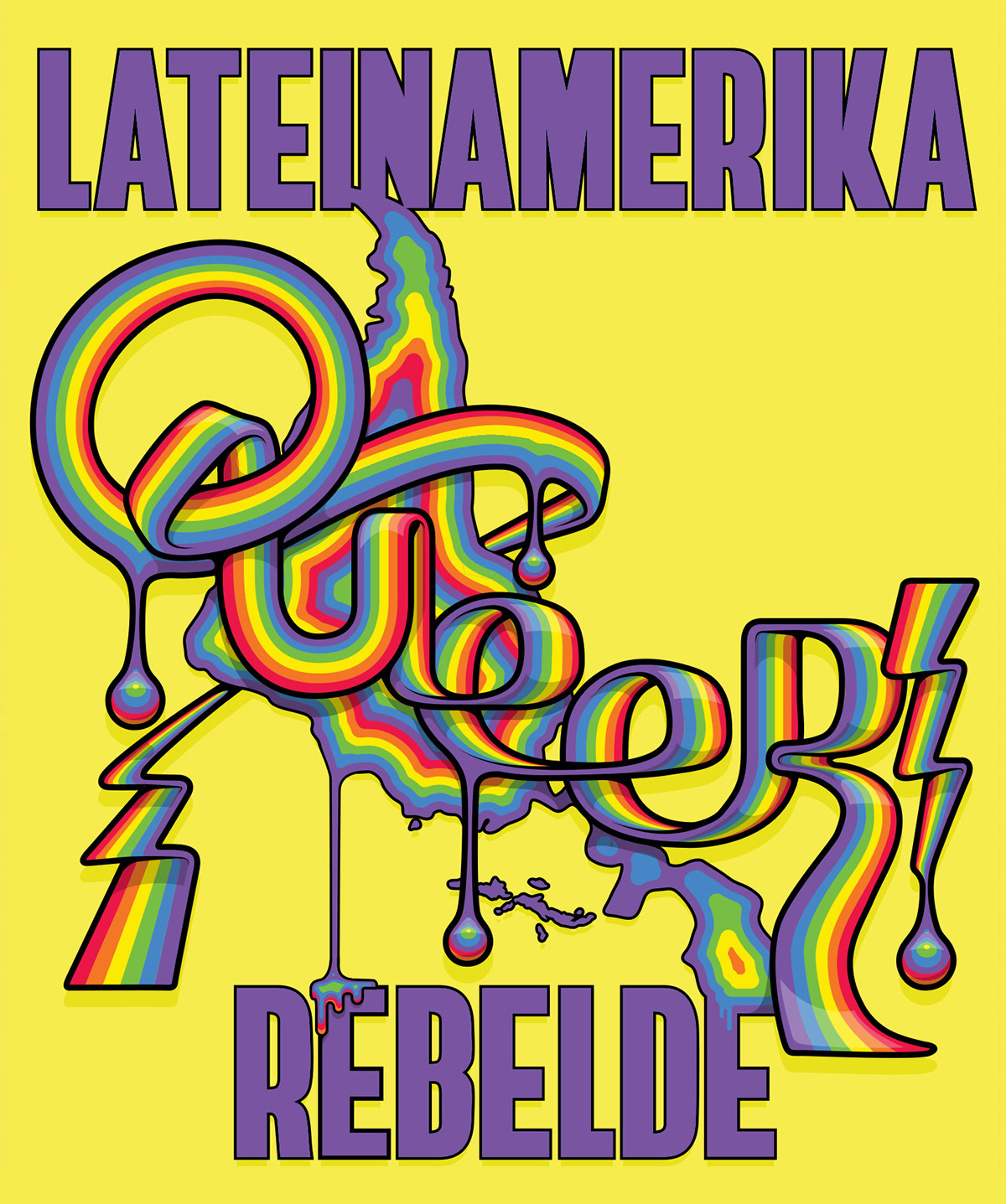 Latin America queer rebel lettering rainbow pop shiny plastic vector Liquid