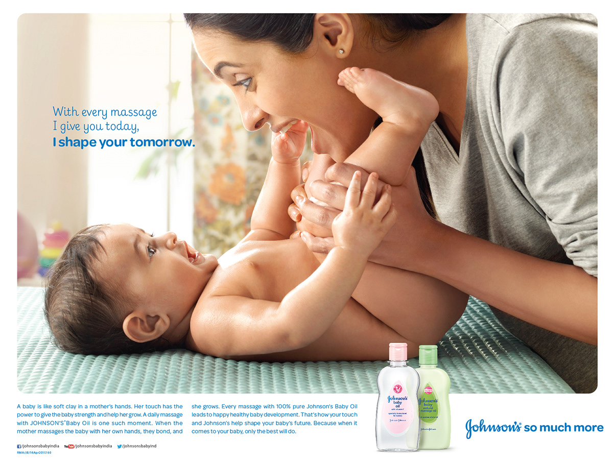 baby products baby care campaign ads print ads India mother and child Johnson's Baby baby cute