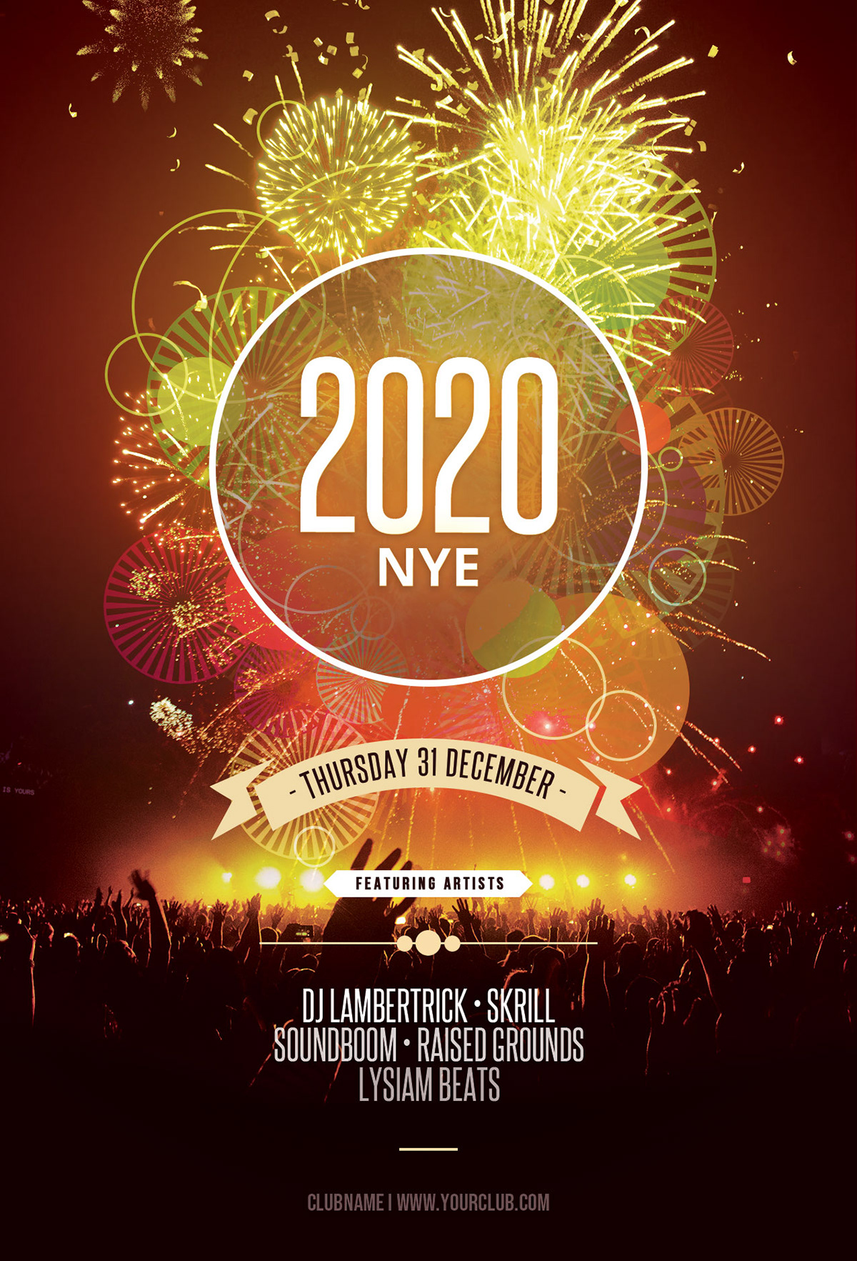 new year Nye poster flyer firework fireworks party template photoshop psd