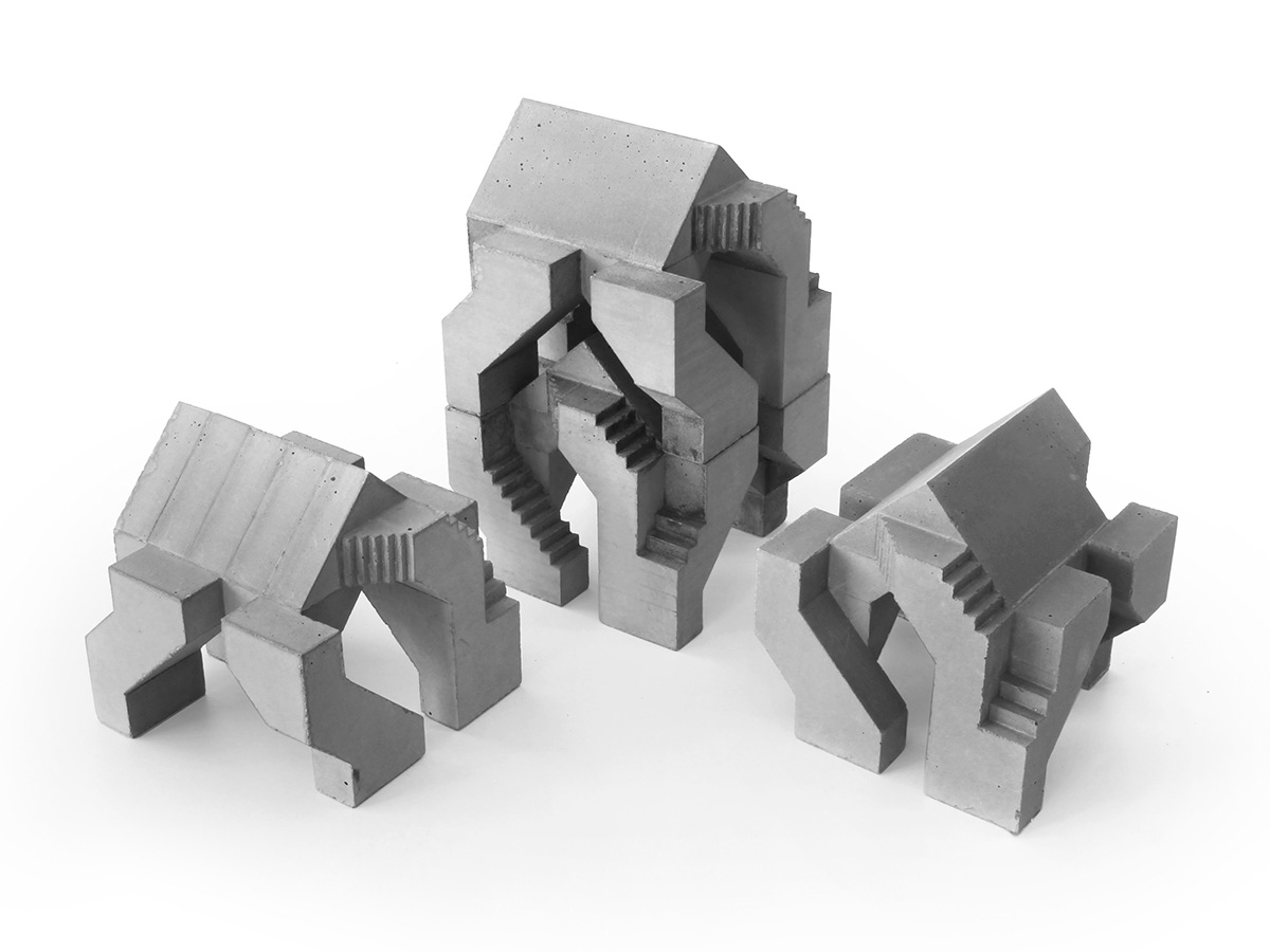 Brutalism Brutalist concrete Concrete Art house Miniature modern modular sculpture Stackable
