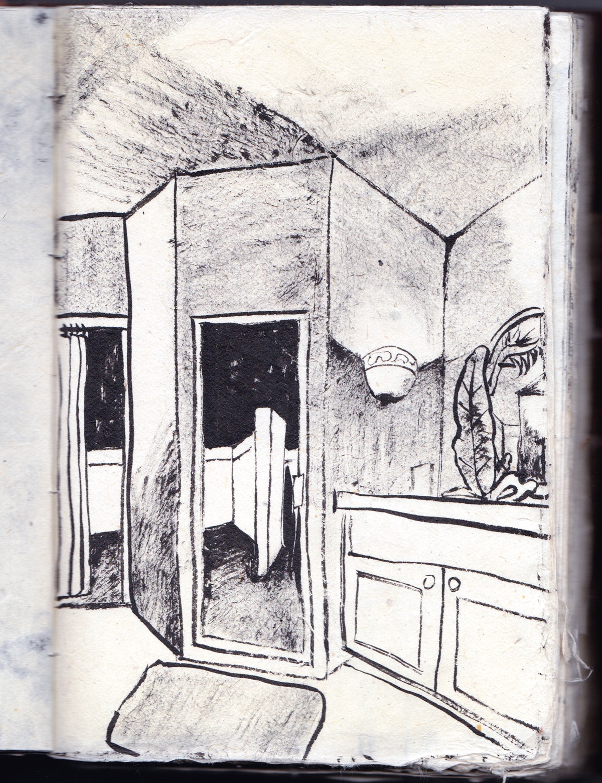 ink brush and ink night sketchbook Interior exterior noir HAWAII