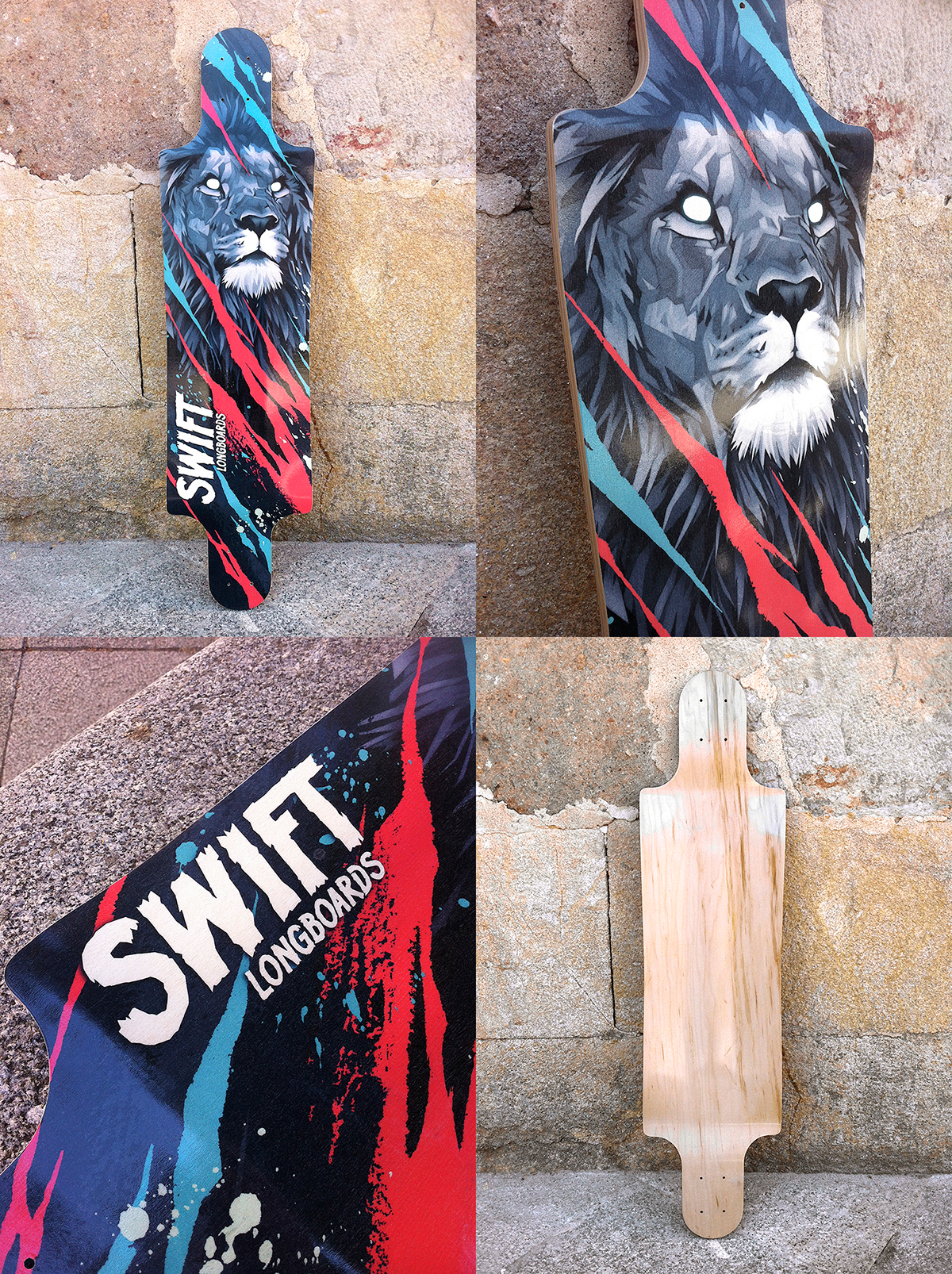 LONGBOARD skate skateboard longboarding swift swift longboards deck graphic lion skateboarding