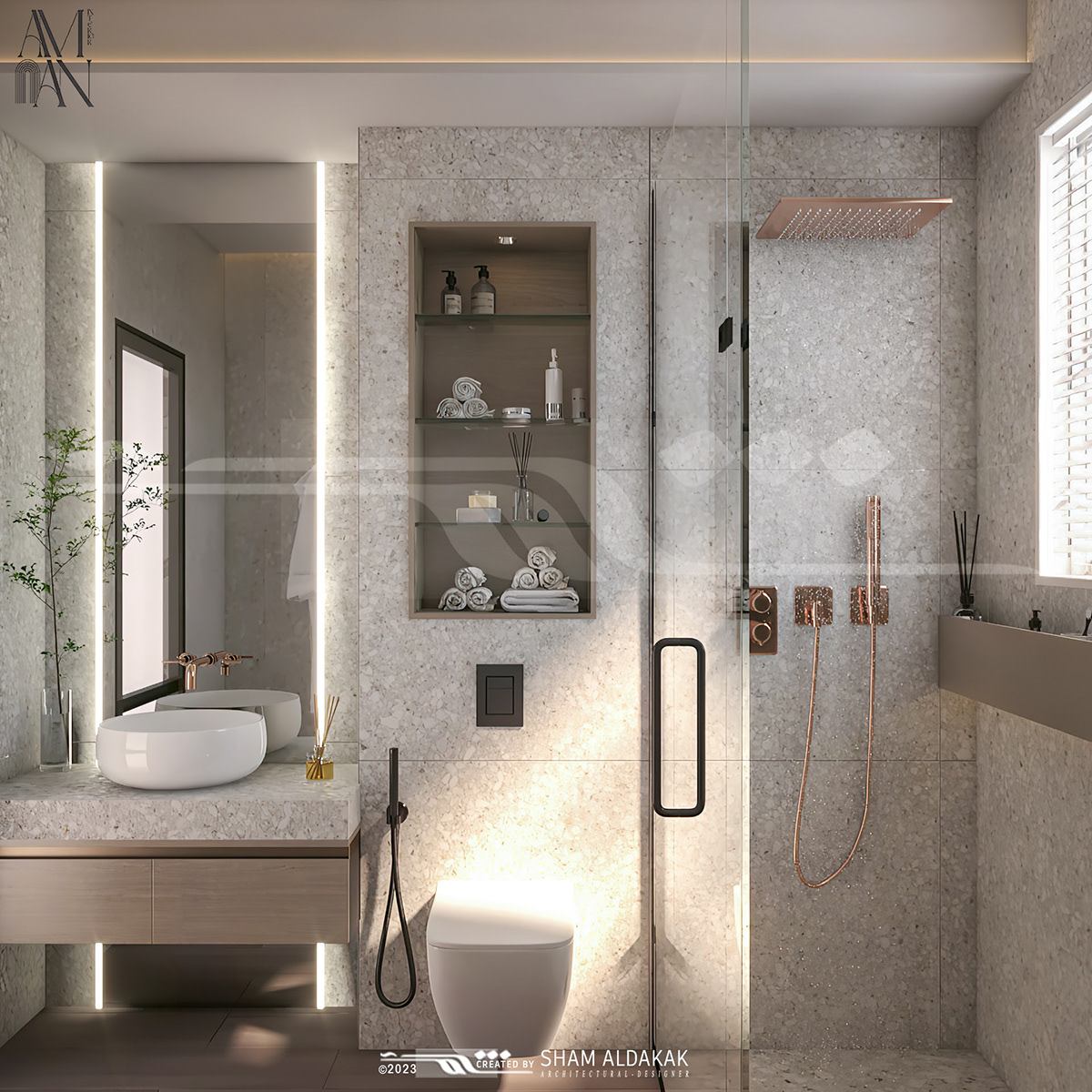 bathtub SHOWER bathroom interior design  architecture Render visualization modern Sham Aldakak bathroom design