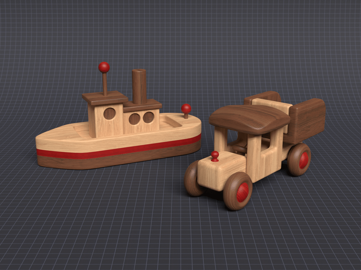 3D blender boat car craft Render ship toy Vehicle wood