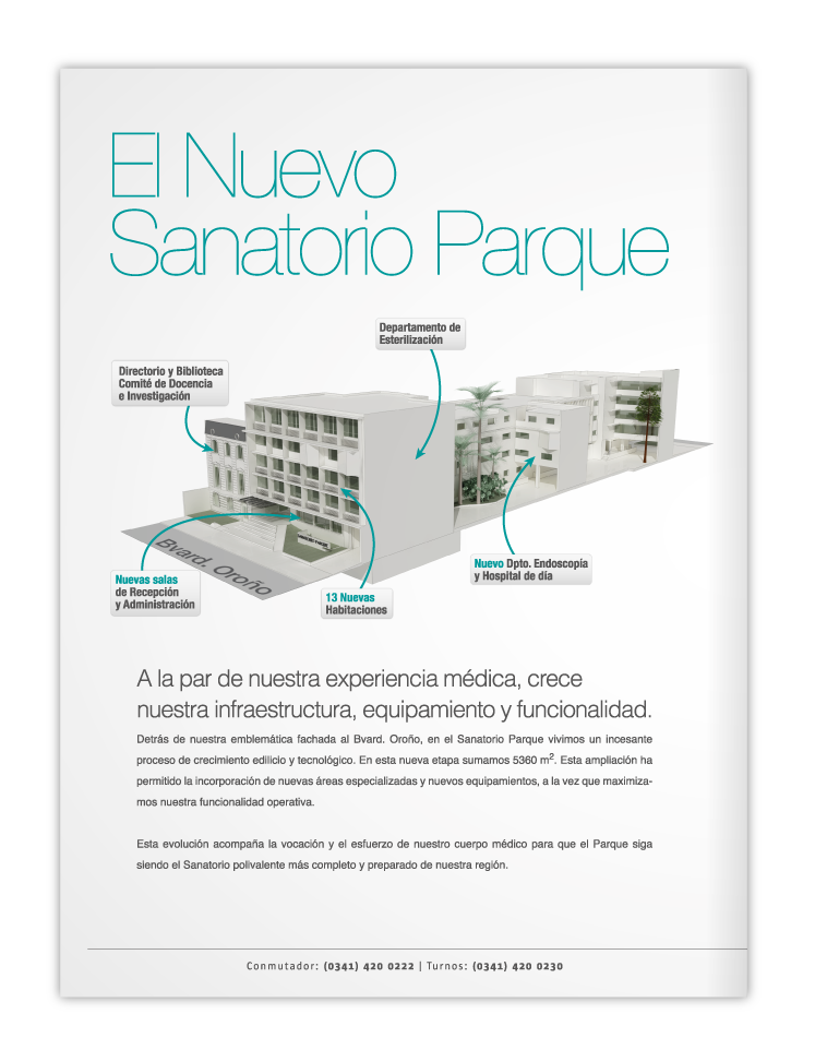 aviso anúncio Adversiting diseño gráfico Sanatorio Parque aviso evolucion constante medicina salud médicos