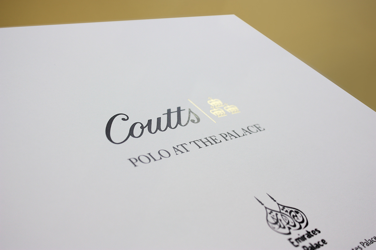 Coutts finance Foil Blocking gold palace dubai polo royal marketing   brochure