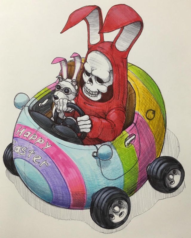 sketch moleskine ILLUSTRATION  Character design bunny reaper girl Vehicle Drawing  concept