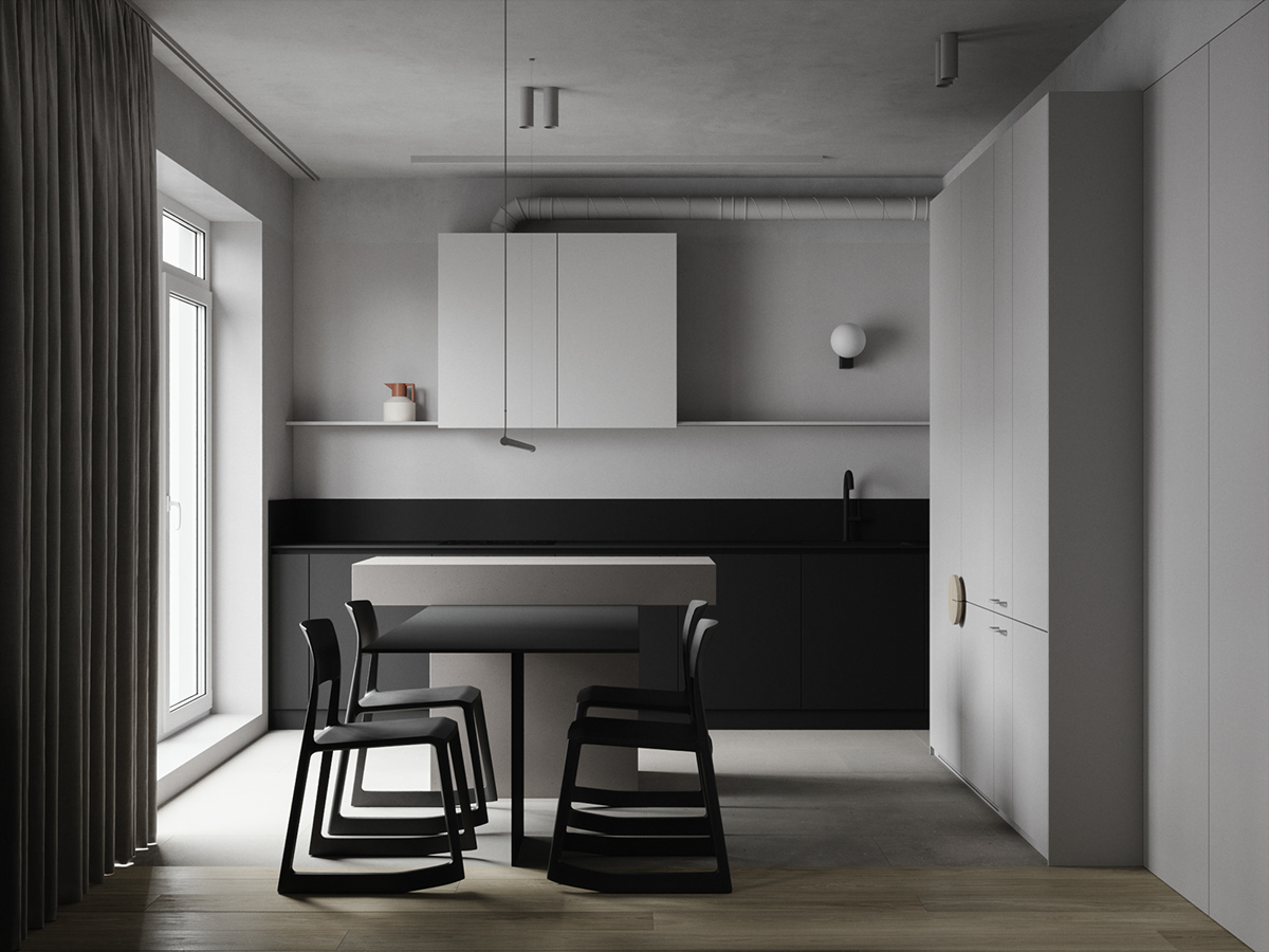 Interior design modern appartment minsk belarus grey black Minimalism