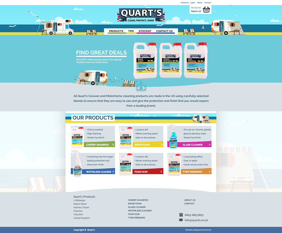 quarts caravan motorhome cleaning Website design Interface interaction Colourful 