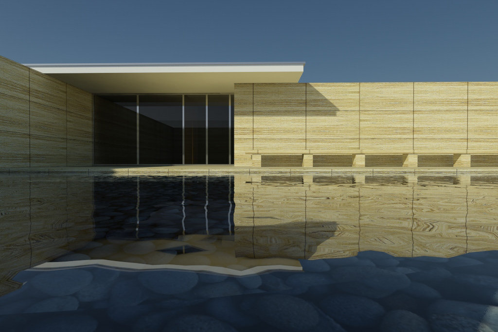 barcelona  pavilion Render 3ds max mental ray interior render Exterior Render UVW Mapping  water render