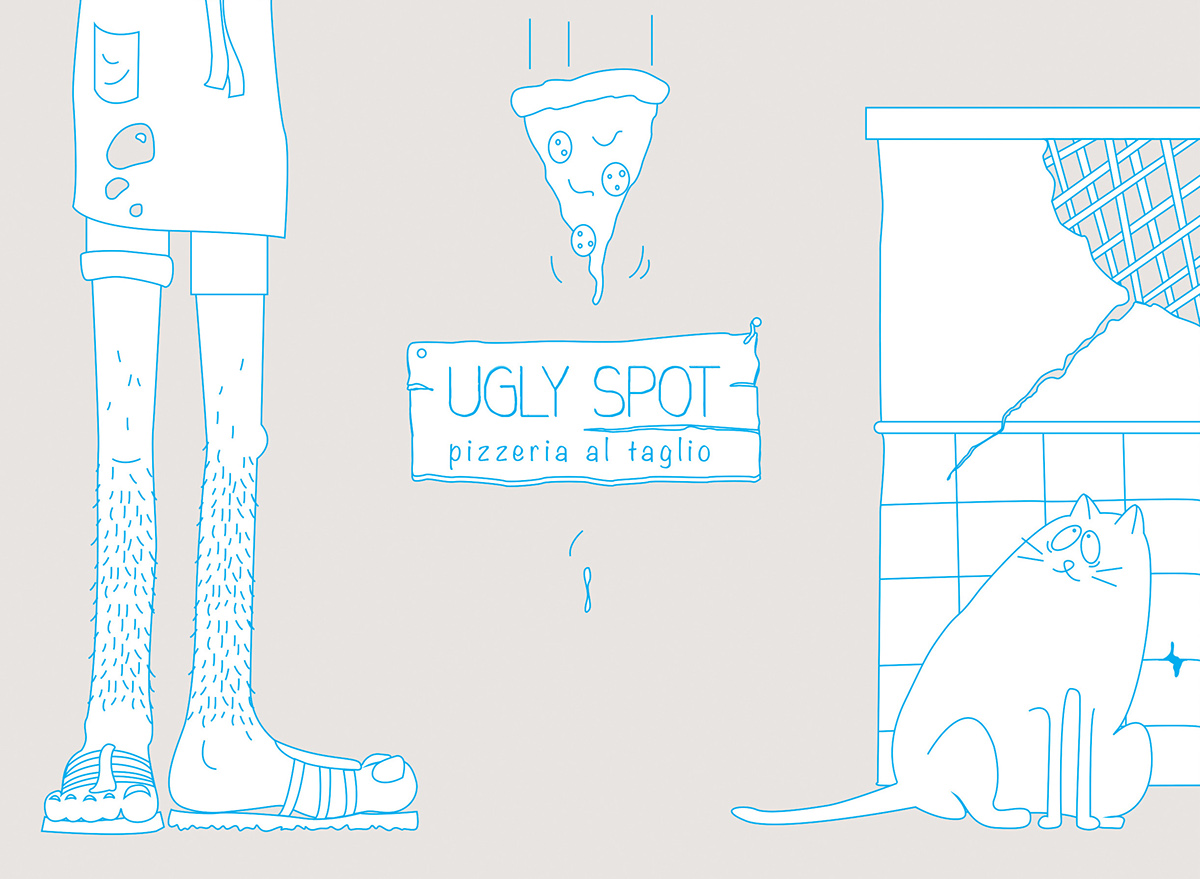 Pizza  pizzeria Business Cards simple blue clean Cat leg ugly Spot