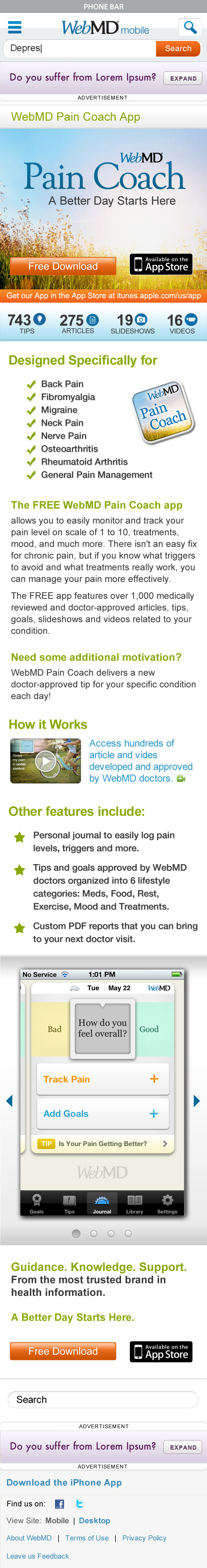 Mobile app pain coach  webmd chronic pain iphone app apple mobile product managemenr