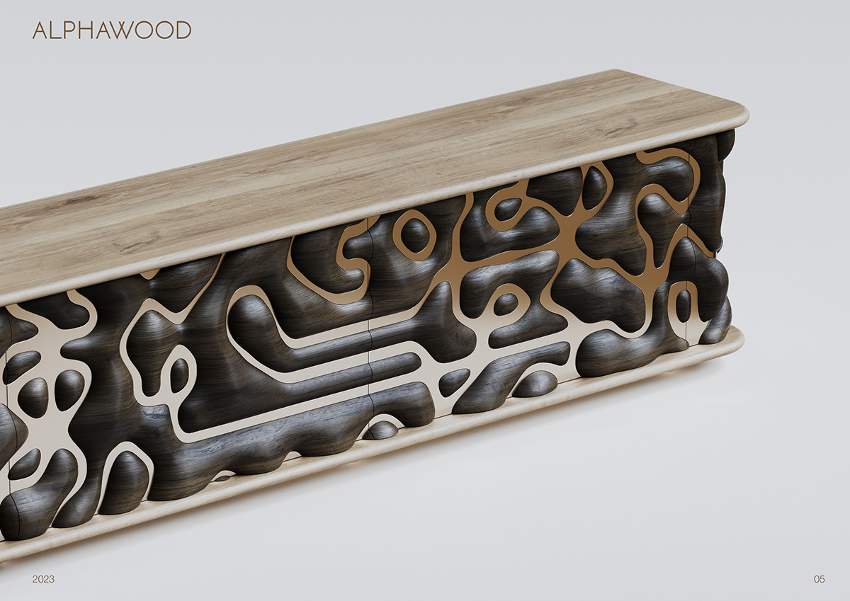 alphawood brand identity brass design furniture product visual wood