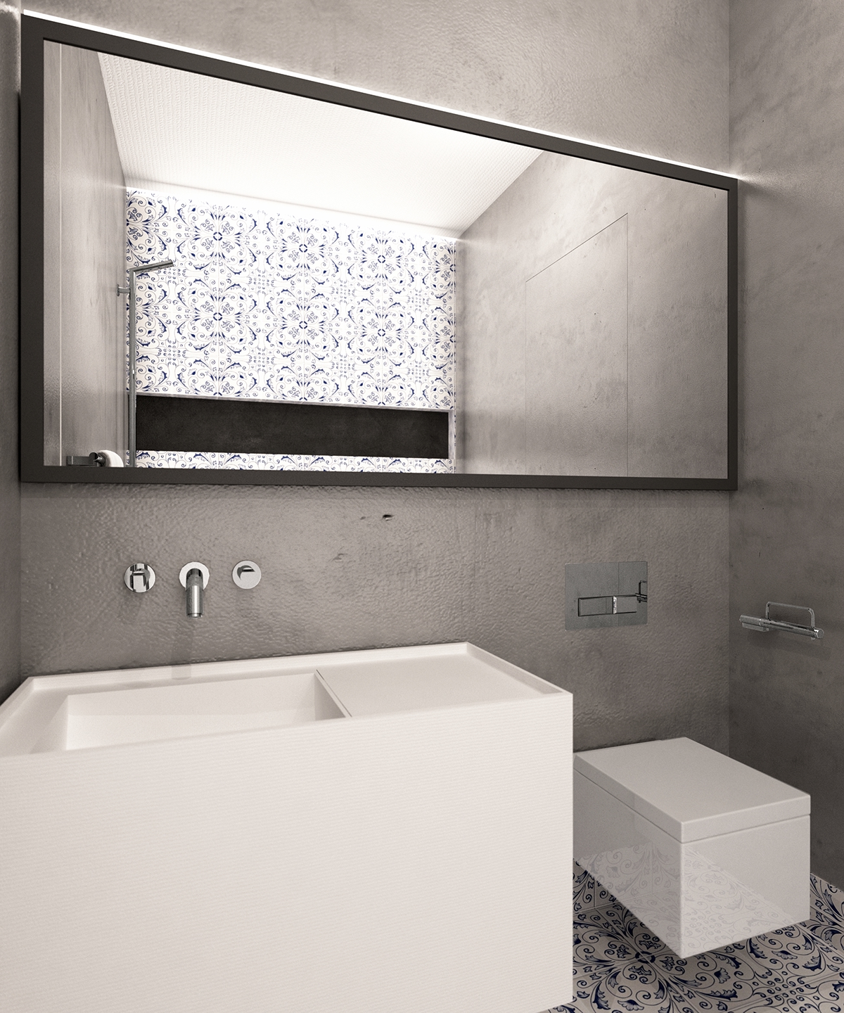 small bathroom Interior kludi concrete łaziekna