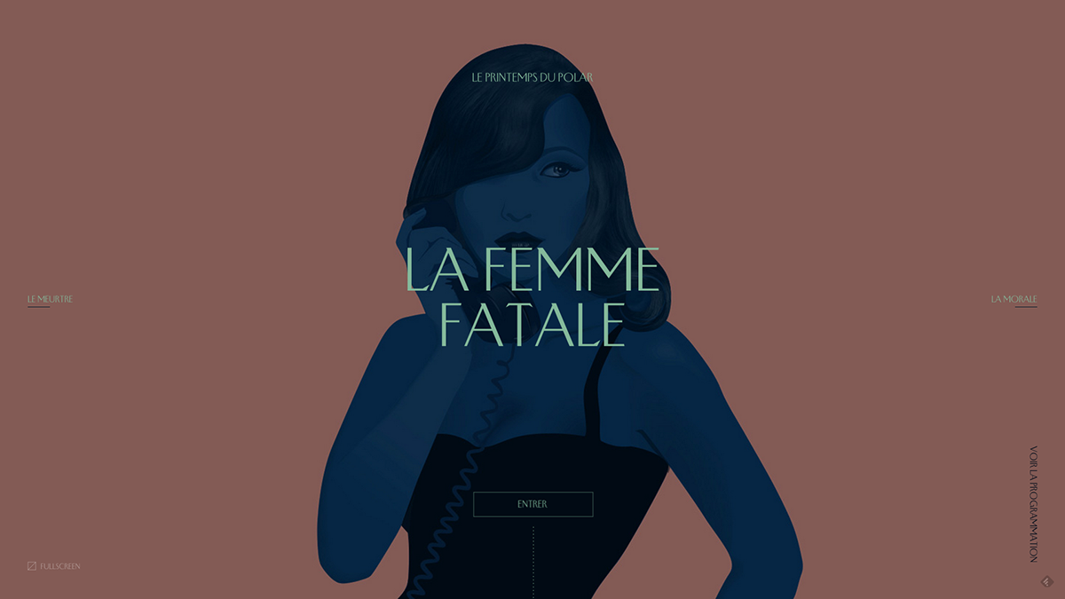 film noir femme fatale antihero colorful dark monochrome Retro Website
