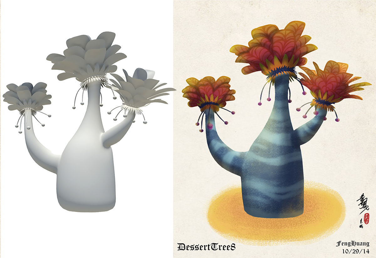 concept art plants design color plaette graphic Feng Huang SCAD pops background 3D