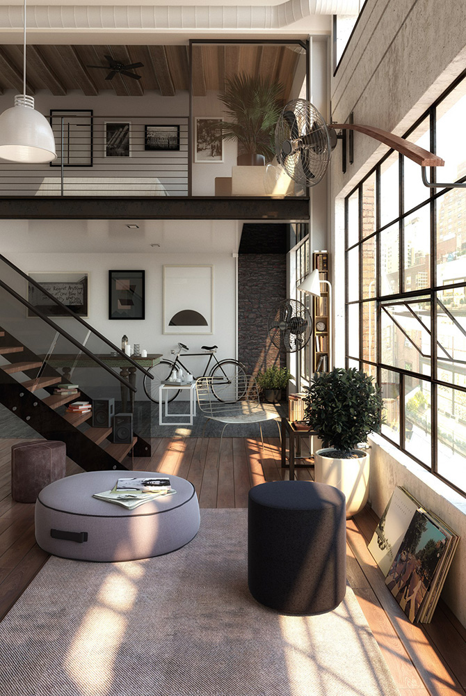 3ds max emotion school loft brick cafe modern design contemporary interior white industrial loft