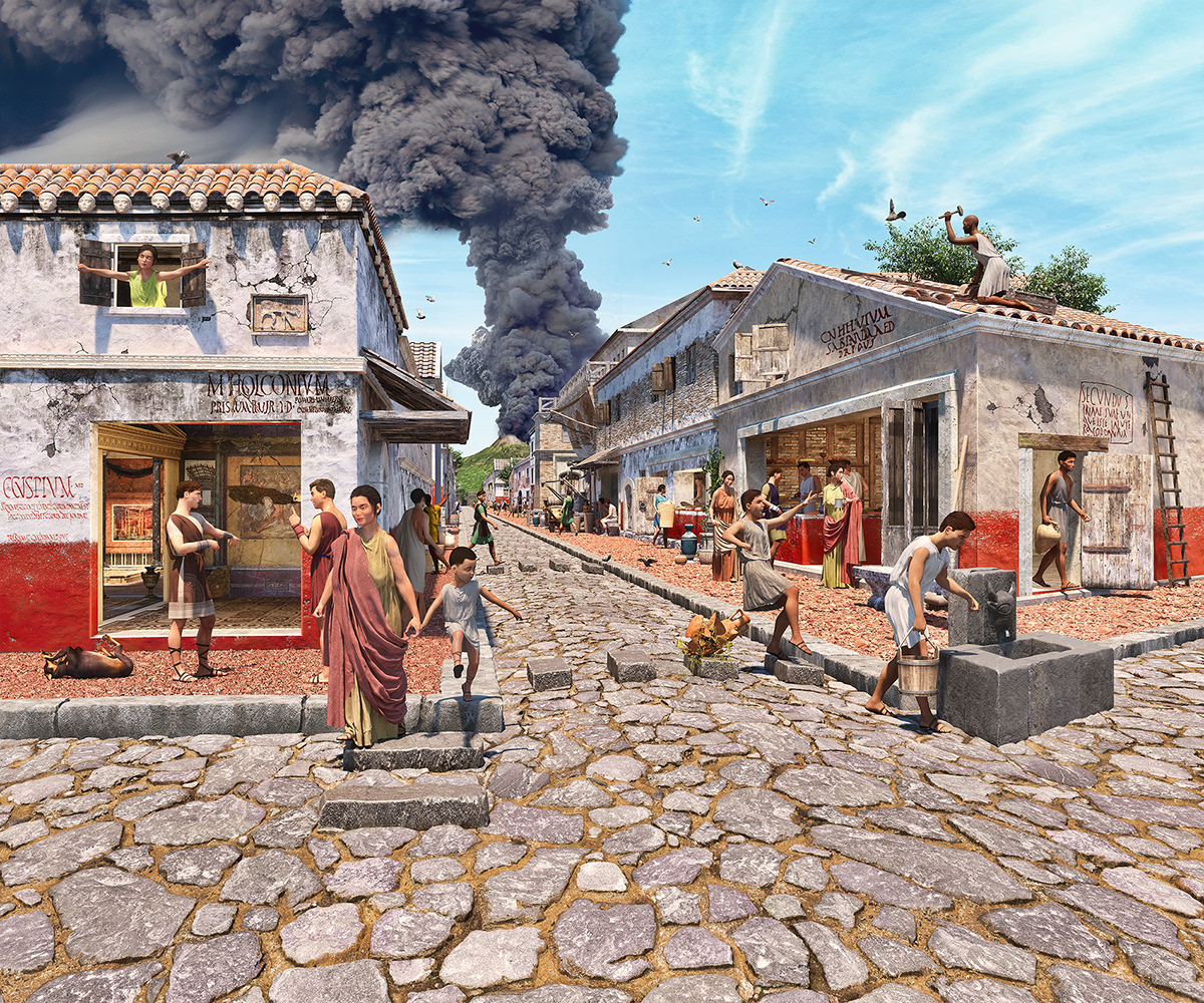 volcano historic bakery roman Empire vesuvio Street CGI 3D Ancient