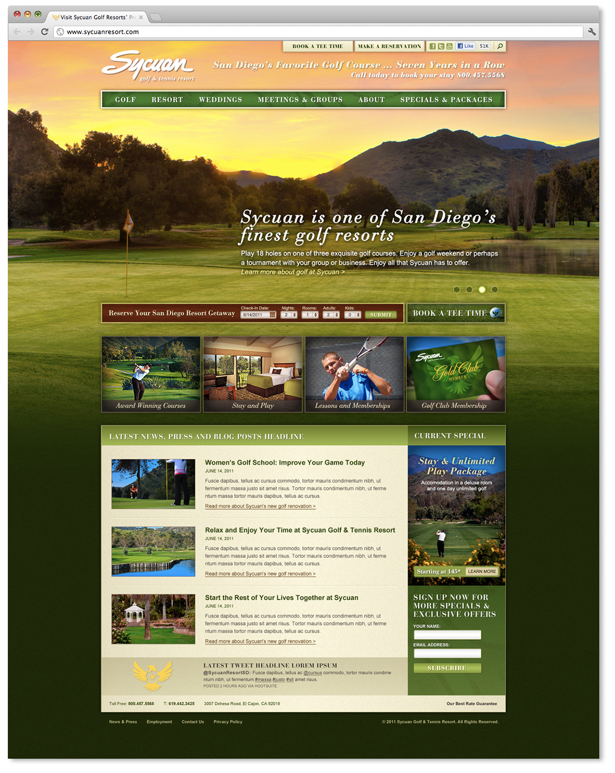 Hospitality golf resort tennis hotel  web design Spa