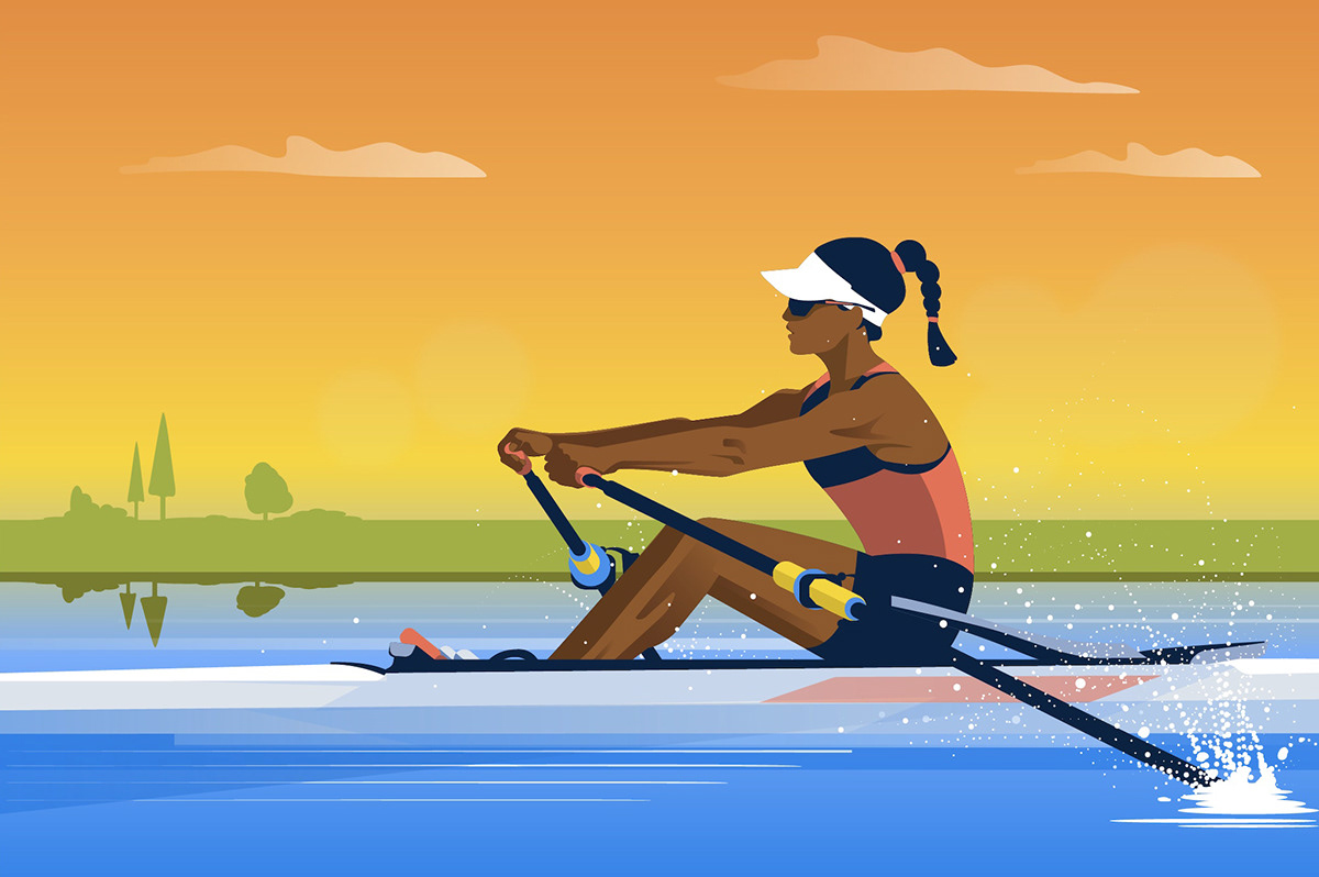 Digital Art  Drawing  exercise fitness ILLUSTRATION  recreation rowing sport vector woman