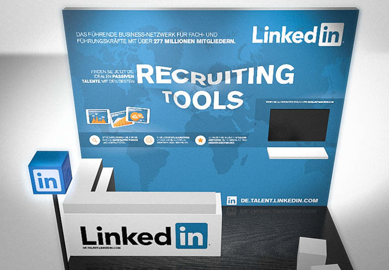 Linkedin Exhibition  booth germany illusion blue PersonalSwiss swiss Perspectiv Stand ausstellung Messe Recruiting