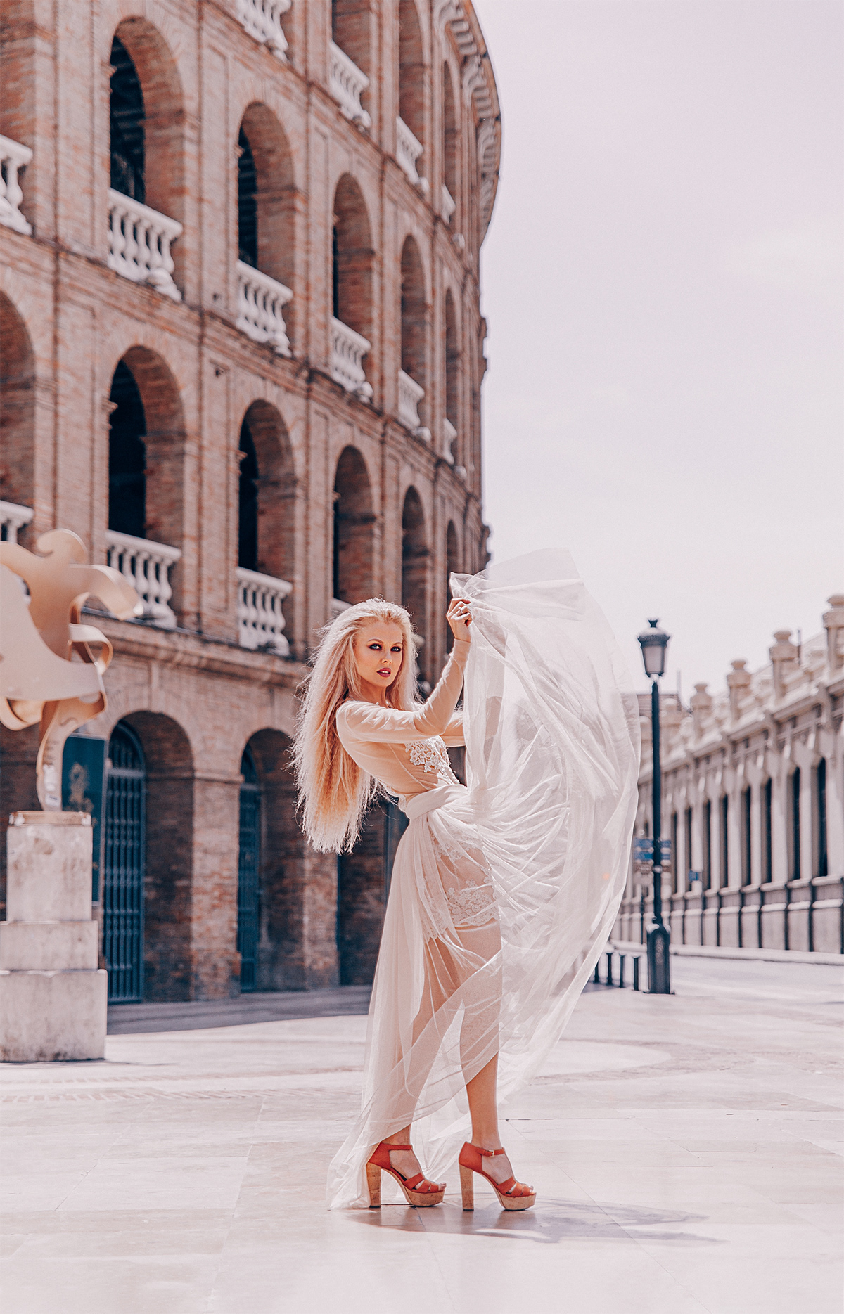 blonde campaign dress Fashion  model Photography  russian Urban valencia vestido