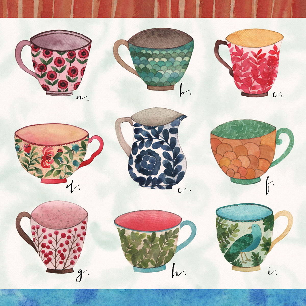 watercolour tea cups