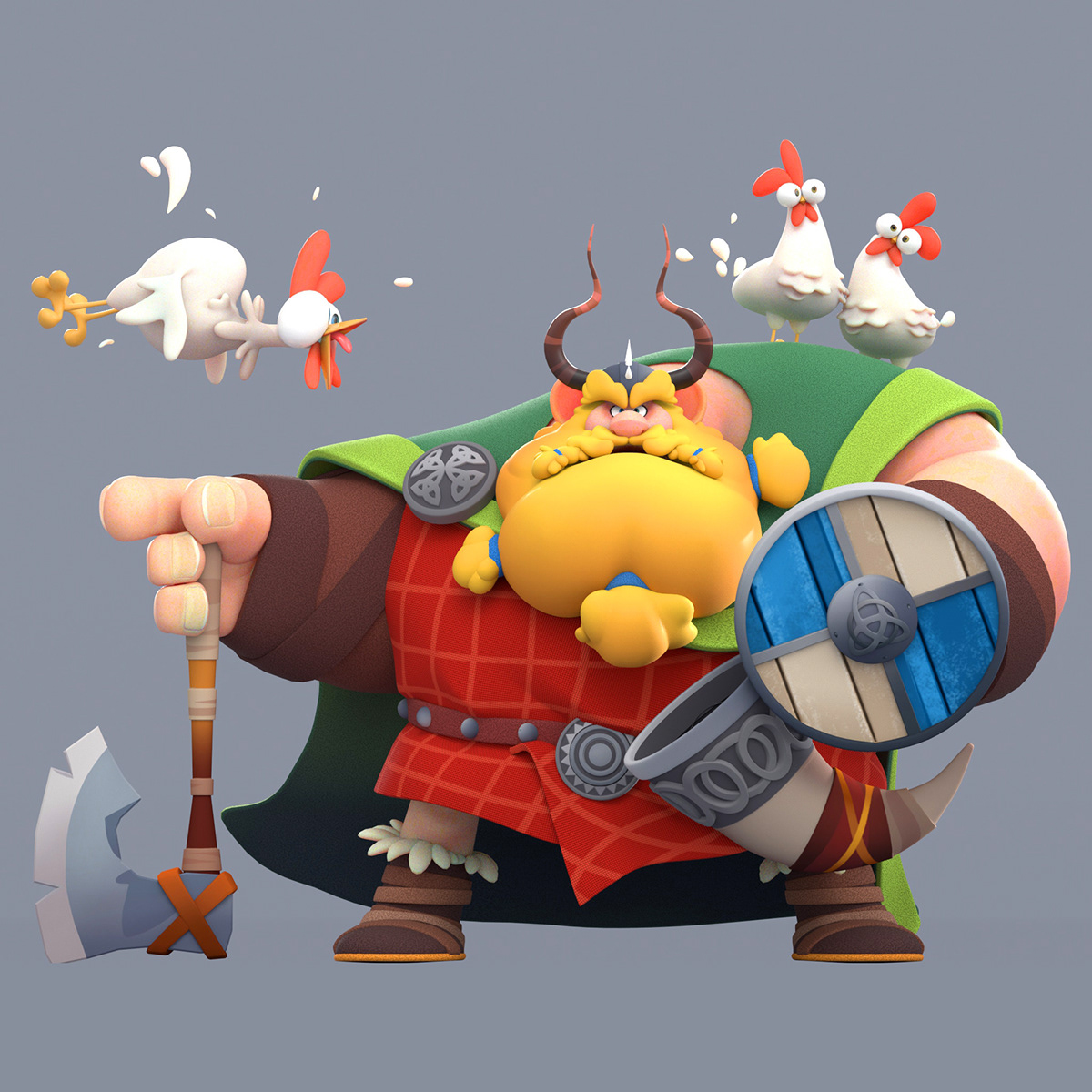 3D cartoon Character design  chicken concept art game mobile Render viking warrior