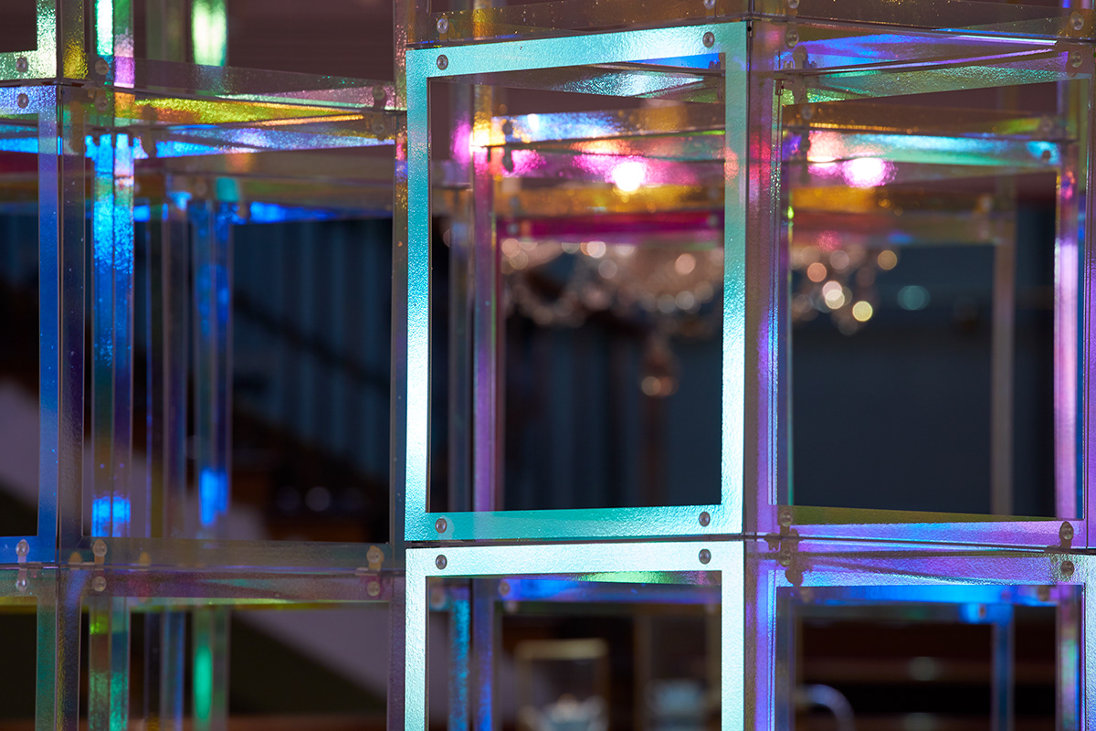color color changing cube cubes Iridescence iridescent light light art light artist suspended