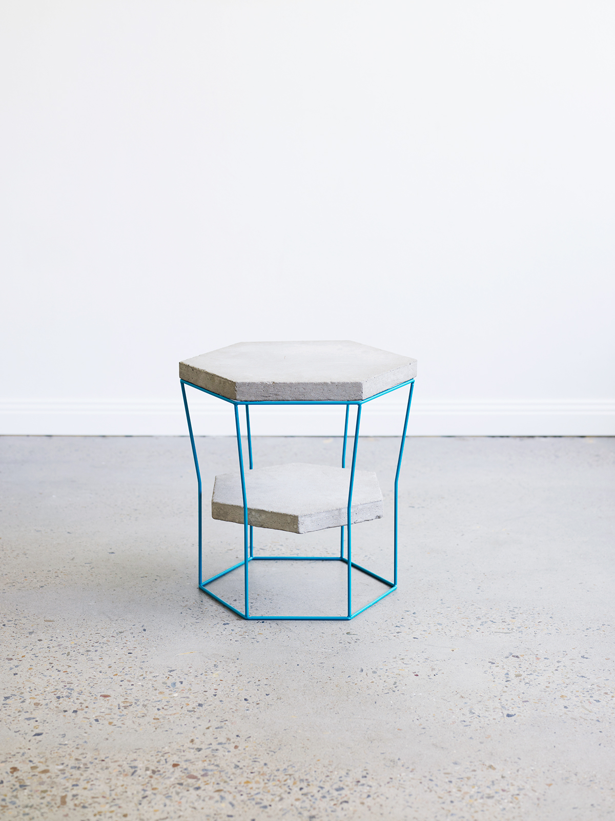 hexagon side table stool chair design table design metal rod Powdercoat concrete australian cedar resin planters vases Ply plywood