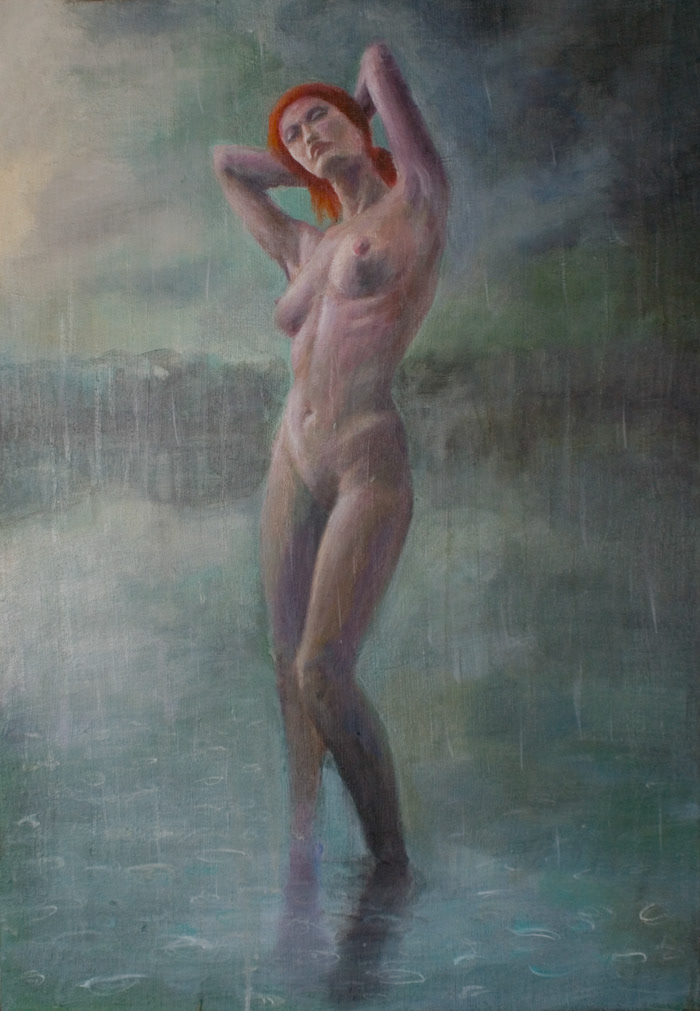 acrilic painting  painting  nudity  artistic nudity  nude  rain